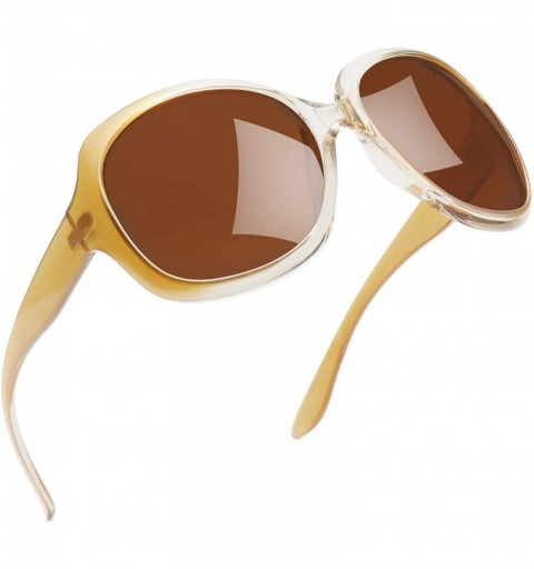 Butterfly Polarized Sunglasses for Women Vintage Big Frame Sun Glasses Ladies Shades - Champagne Brown - CC12D0YJ2NF $16.69