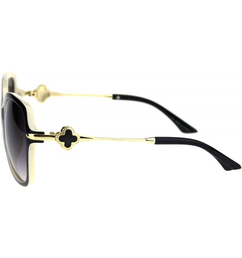 Oversized Womens Clove Jewel Metal Hinge Rectangular Butterfly Sunglasses - Black Beige Smoke - C018QUQCLS2 $13.11