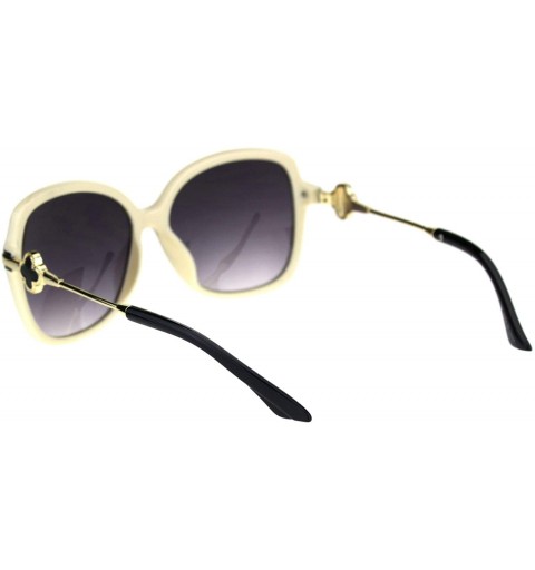 Oversized Womens Clove Jewel Metal Hinge Rectangular Butterfly Sunglasses - Black Beige Smoke - C018QUQCLS2 $13.11