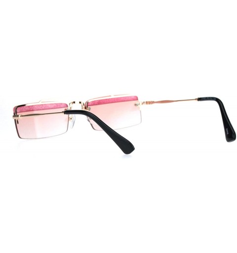 Rectangular Glitter Eyelash Rimless Narrow Rectangular Hippie Sunglasses - Gold Pink - CL18KA7QGYE $13.84