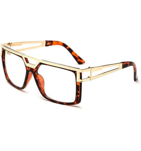 Square "Tainted" Oversized High Fashion Flat Top Metal Chain Arm Clear Lens Flat Top Aviator Glasses - C417Y00MENT $11.67