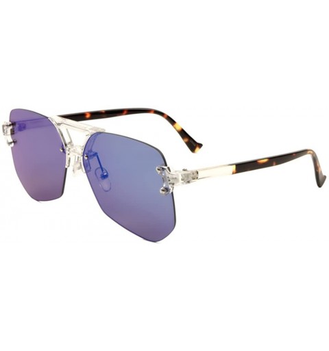 Rimless Color Mirror Clear Frame Rimless Geometric Aviator Sunglasses - Blue Demi - CI190LXOSR4 $13.33