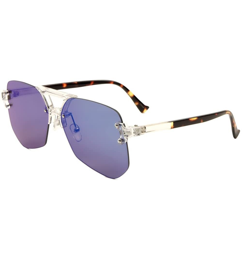 Rimless Color Mirror Clear Frame Rimless Geometric Aviator Sunglasses - Blue Demi - CI190LXOSR4 $13.33