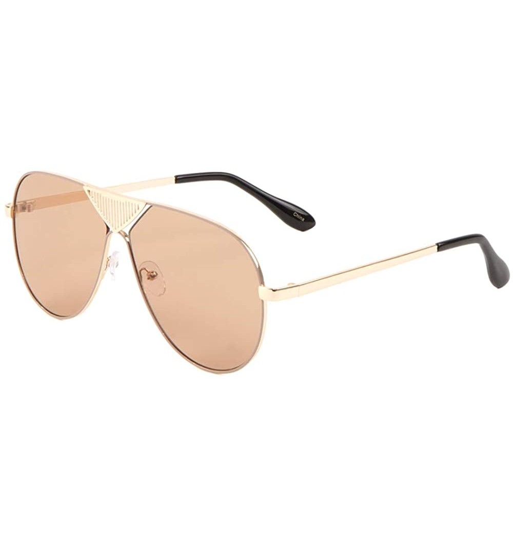 Aviator Thin Frame Flat Top Round Corners Aviator Sunglasses - Brown Gold - CT197ORG4KH $16.54