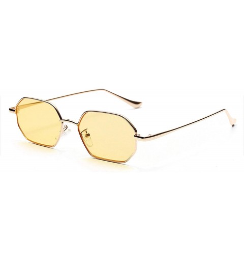 Goggle Small Rectangle Sunglasses Men 2019 Metal Frame Polygon Women Red Lens Sun Glasses Gold Unisex Uv400 - CV197Y7UT80 $37.37