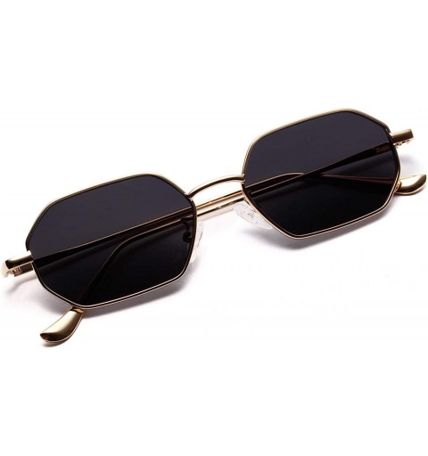 Goggle Small Rectangle Sunglasses Men 2019 Metal Frame Polygon Women Red Lens Sun Glasses Gold Unisex Uv400 - CV197Y7UT80 $37.37