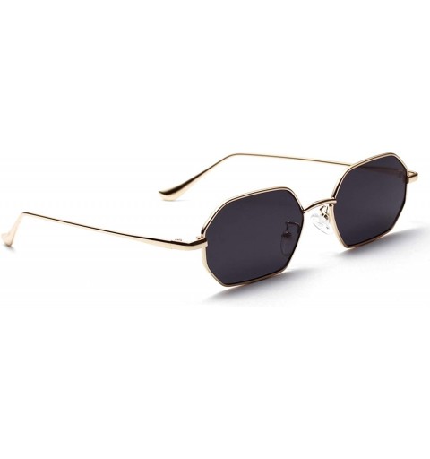 Goggle Small Rectangle Sunglasses Men 2019 Metal Frame Polygon Women Red Lens Sun Glasses Gold Unisex Uv400 - CV197Y7UT80 $37.37