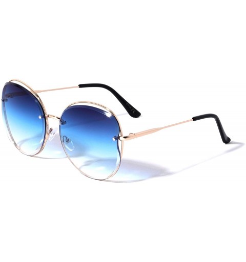 Round Round Wireframe Diamond Edge Cut Lens Fashion Sunglasses - Blue - CE1960R35NL $13.86