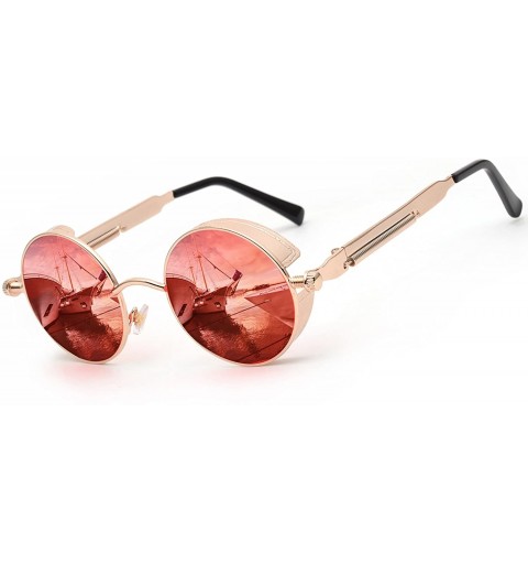 Round Polarized Steampunk Round Sunglasses for Men Women Mirrored Lens Metal Frame S2671 - Gold&red - CX185G2EWXE $14.43