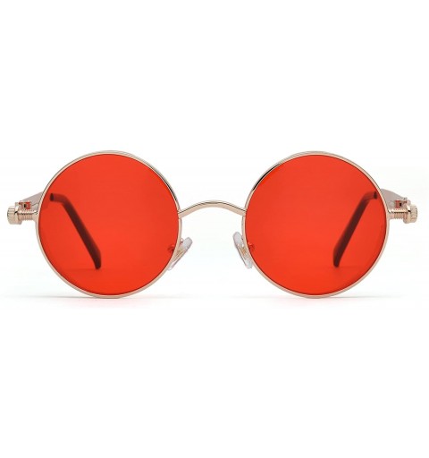 Round Polarized Steampunk Round Sunglasses for Men Women Mirrored Lens Metal Frame S2671 - Gold&red - CX185G2EWXE $14.43