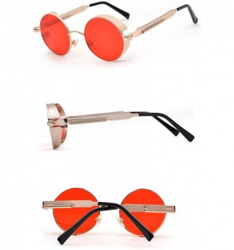 Round Polarized Steampunk Round Sunglasses for Men Women Mirrored Lens Metal Frame S2671 - Gold&red - CX185G2EWXE $14.43