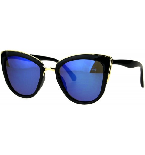 Butterfly Womens Cateye Butterfly Sunglasses Metal Top Double Frame UV 400 - Black (Blue Mirror) - C31878MZ3UQ $13.01