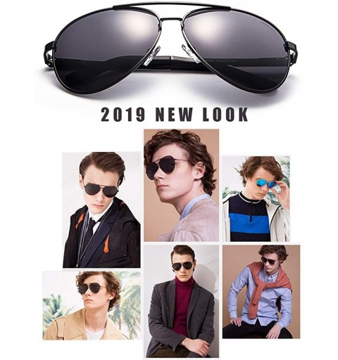 Sport Aviator Sunglasses for Men Women-Polarized Metal Frame Mirrored Fashion Unisex Driving Sun Glasses - Black-grey - CA18I...