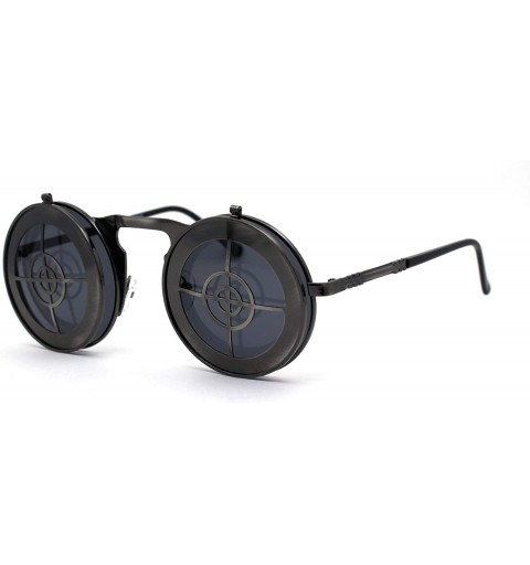 Round Steam Punk Flip Up Hipster Pimp Metal Rim Round Circle Lens Sunglasses - Gunmetal Black - CO1987ITME3 $11.86