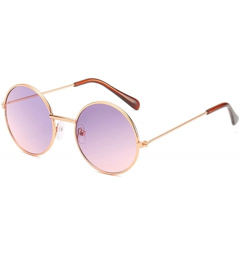 Oversized Vintage style Round Sunglasses for Unisex Metal PC UV 400 Protection Sunglasses - Gold Pink - CU18SAR2ZYZ $17.58