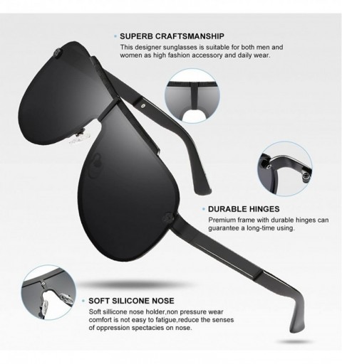 Round Polarized Aviator Sunglasses for Men Uv Protection- Round Sunglasses- Oversized Sunglasses - Oversized Black - CD180279...
