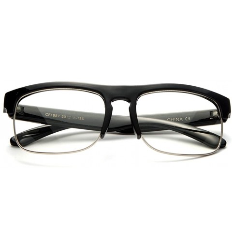 Round Half Metal Frame Modern Designer Fashion Clear Lens Glasses for Men - Matte Black - C0127FCLD5X $11.42