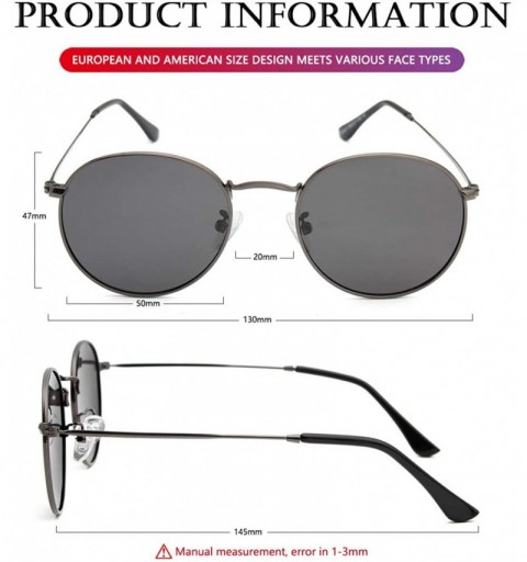 Square Polarized Sunglasses for Men Women Vintage Round Metal Sun Glasses 100% UV400 Protection - Gunmetal/Grey - CZ18S3EXUMW...