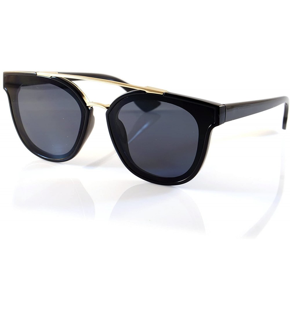 Oversized Horn Rimmed Gradient Mirror Lens Cat-Eye Aviator Couple Sunglasses A198 - Black/ Black Sd - C818EMNIH34 $12.40