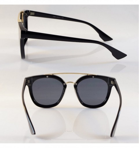 Oversized Horn Rimmed Gradient Mirror Lens Cat-Eye Aviator Couple Sunglasses A198 - Black/ Black Sd - C818EMNIH34 $12.40