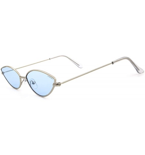 Rectangular Fashion Cateye Small Metal Frame Sunglasses for Women UV 400 Protection - Silver Frame Blue Lens - CJ18RGKNA6D $2...