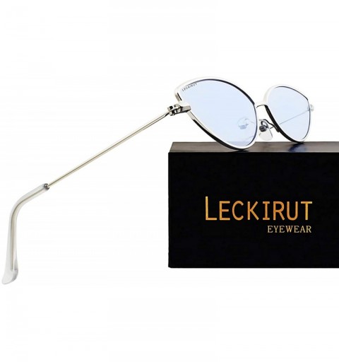 Rectangular Fashion Cateye Small Metal Frame Sunglasses for Women UV 400 Protection - Silver Frame Blue Lens - CJ18RGKNA6D $1...