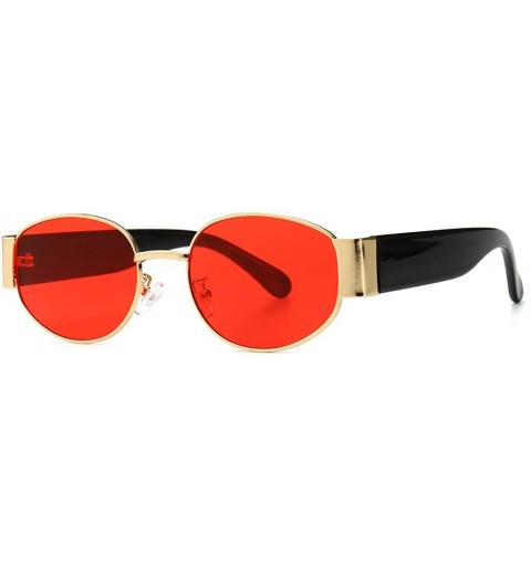 Oval Womans Oval Sunglasses Men Steampunk Ladies Retro Eyewear Metal Frame Summer - Red Lens - CK18ST6KSWX $22.40