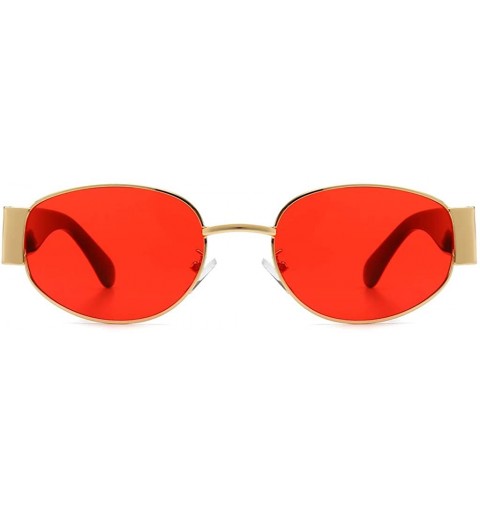 Oval Womans Oval Sunglasses Men Steampunk Ladies Retro Eyewear Metal Frame Summer - Red Lens - CK18ST6KSWX $8.47