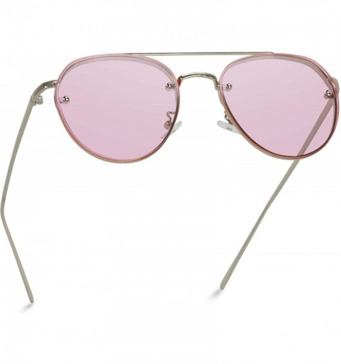 Rimless New Round Aviator Design Metal Frame Designer Inspired Sunglasses - Silver Frame/Tinted Pink Lens - CX184XLC540 $15.61