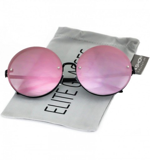 Rimless Womens Oversize Rimless Slim Arms Pink Mirrored Round Sunglasses - Black Pink Mirror - CW17YY0G5HL $11.02