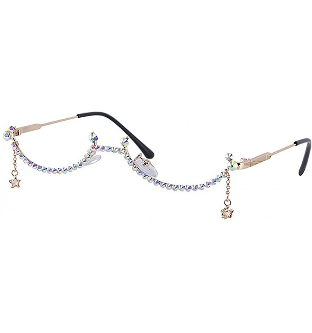 Rimless No Lens Eyeglasses Decor Retro Half Glasses Frame Women Metal Diamond Frame Glasses - Ab - CM196OOSQOM $18.06