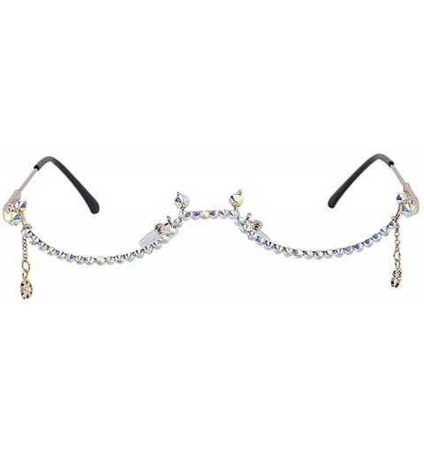 Rimless No Lens Eyeglasses Decor Retro Half Glasses Frame Women Metal Diamond Frame Glasses - Ab - CM196OOSQOM $18.06