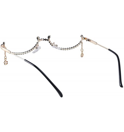 Rimless No Lens Eyeglasses Decor Retro Half Glasses Frame Women Metal Diamond Frame Glasses - Ab - CM196OOSQOM $18.06