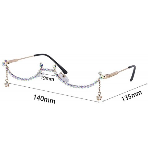Rimless No Lens Eyeglasses Decor Retro Half Glasses Frame Women Metal Diamond Frame Glasses - Ab - CM196OOSQOM $18.06
