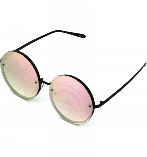 Rimless Womens Oversize Rimless Slim Arms Pink Mirrored Round Sunglasses - Black Pink Mirror - CW17YY0G5HL $11.02