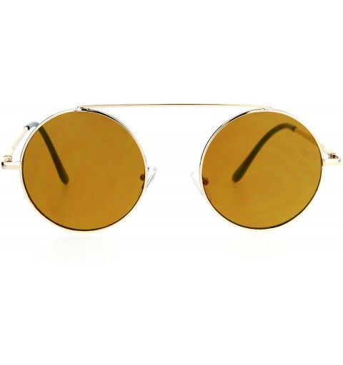 Round Top Bar Bridge Round Circle Frame Sunglasses Unisex Hipster Flat Mirror Lens - Gold (Gold Mirror) - CI187GMTGT0 $9.35