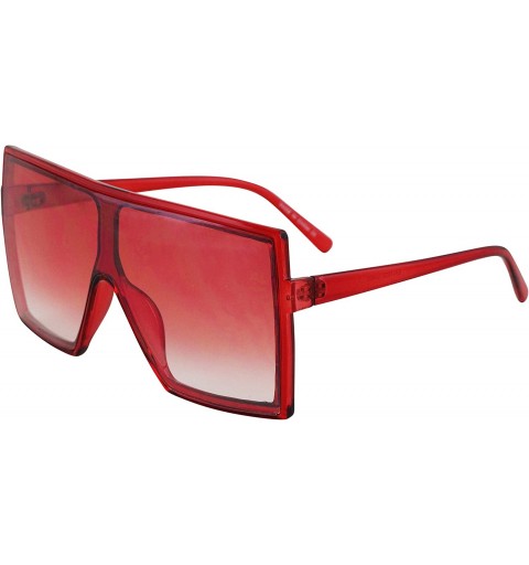 Square Large Sunglasses for Women Oversized Men Flat Top Fashion Trendy Mono Lens Shades - Red - CW19CZ4D70K $14.22