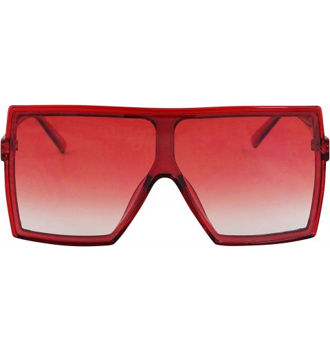 Square Large Sunglasses for Women Oversized Men Flat Top Fashion Trendy Mono Lens Shades - Red - CW19CZ4D70K $14.22