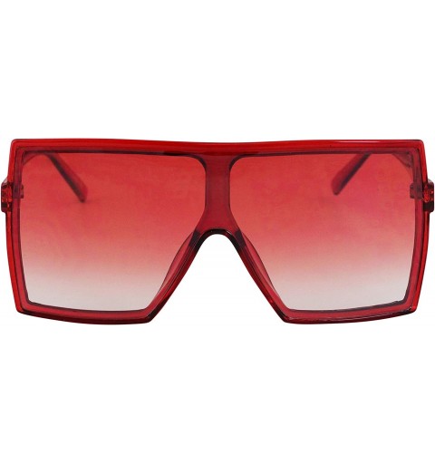 Square Large Sunglasses for Women Oversized Men Flat Top Fashion Trendy Mono Lens Shades - Red - CW19CZ4D70K $14.22