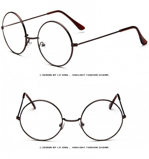 Oversized Fashion Oval Round Clear Lens Glasses Vintage Geek Nerd Retro Style Metal 2019 Fashion - Brown - CA18TK95NRH $7.58