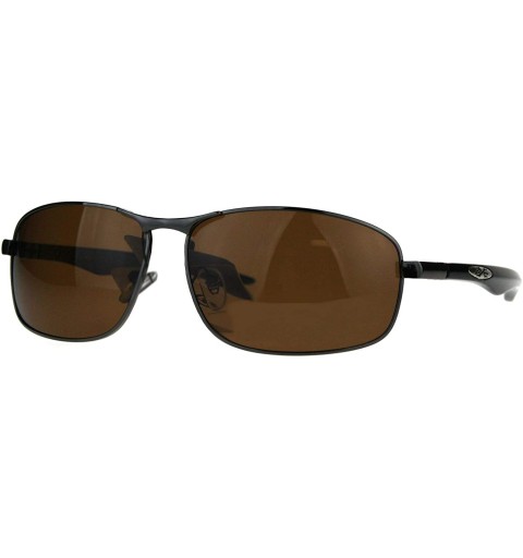 Sport Polarized Xloop Rectangular Metal Rim Warp Sport Mens Sunglasses - Gunmetal Brown - CR188HLYO62 $12.97