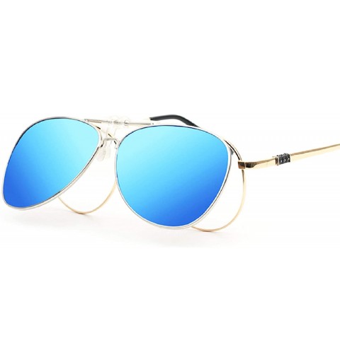 Aviator Sunglasses Polarized Clip-on Glasses for Men Women Aviator Unisex UV Driving (Metal Frame/Dark Blue/Mirror/50MM） - C5...