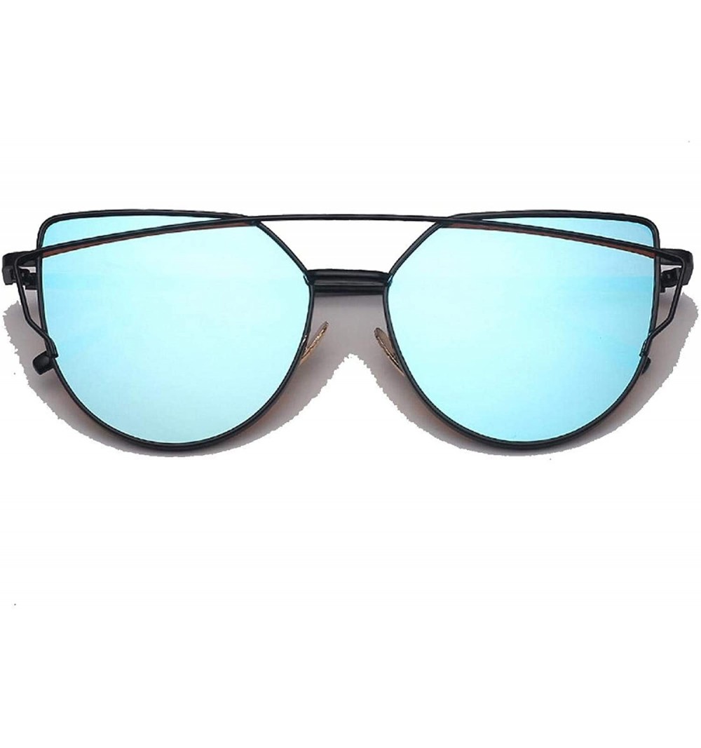 Aviator Cat Eye Sunglasses Women Vintage Metal Reflective Glasses Mirror Retro - Black Blue - CB198A3Z79T $66.95