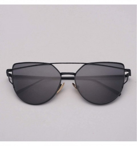 Aviator Cat Eye Sunglasses Women Vintage Metal Reflective Glasses Mirror Retro - Black Blue - CB198A3Z79T $66.95