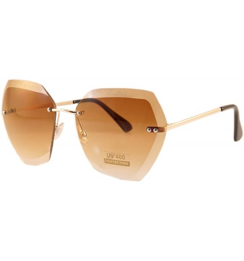 Rimless Oversize Rimless Diamond Cutting Clear/Gradient Lens Sunglasses A113 - (Gold) Brown - CR180RZI2CG $11.74