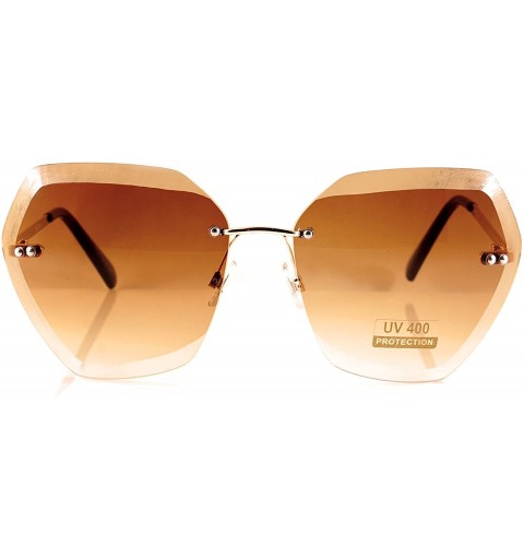 Rimless Oversize Rimless Diamond Cutting Clear/Gradient Lens Sunglasses A113 - (Gold) Brown - CR180RZI2CG $11.74