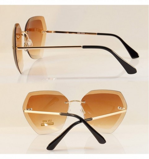 Rimless Oversize Rimless Diamond Cutting Clear/Gradient Lens Sunglasses A113 - (Gold) Brown - CR180RZI2CG $11.74
