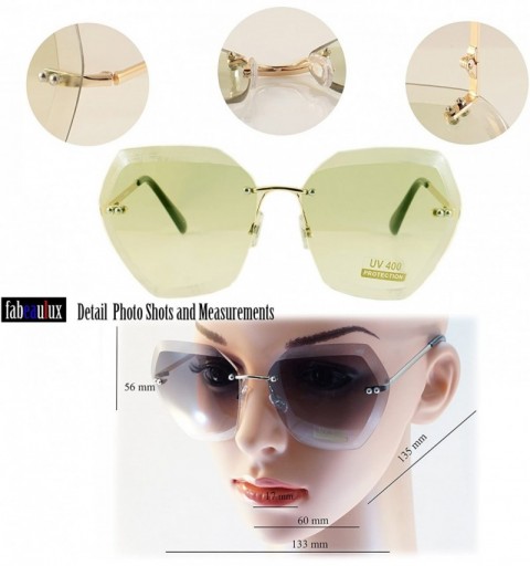 Rimless Oversize Rimless Diamond Cutting Clear/Gradient Lens Sunglasses A113 - (Gold) Brown - CR180RZI2CG $11.74