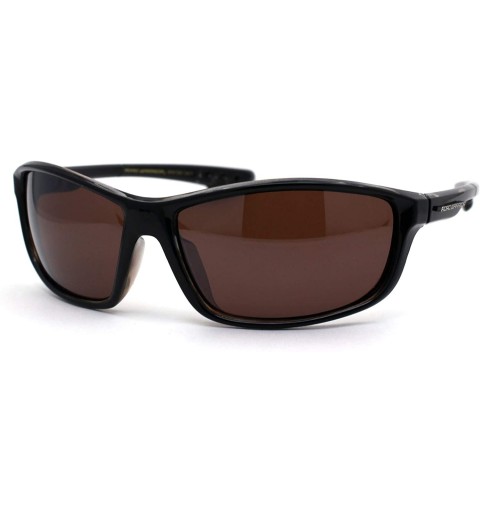 Rectangular Mens Classic Warp Around Driving Lens Biker Plastic Sunglasses - Black Slate Brown - CR196EDQGOQ $7.48