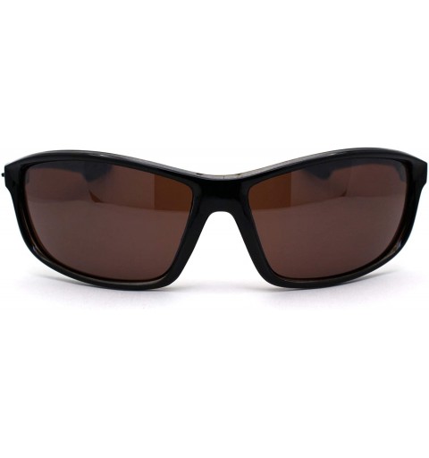 Rectangular Mens Classic Warp Around Driving Lens Biker Plastic Sunglasses - Black Slate Brown - CR196EDQGOQ $7.48